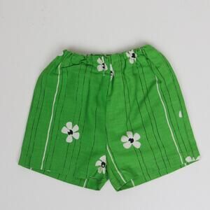 Vintage 1970s Flower Print Cotton Barkcloth Shorts Size 6/7